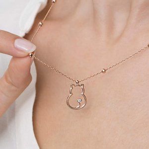 Cat Pendant Necklace, Satellite Bead Chain Necklace with Pendant, Cat Lover GifT